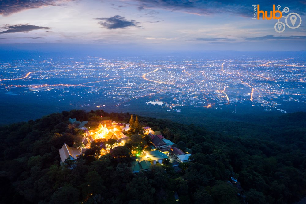 Night time views of the city from the temple